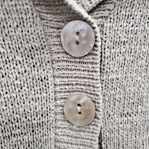 August Silk Women's Tan Short Sleeve Large Button Acrylic Ribbon Knit Cardigan L - Picture 3 of 6